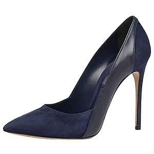 Suede Patent Leather Blue High Heeled Stilettos